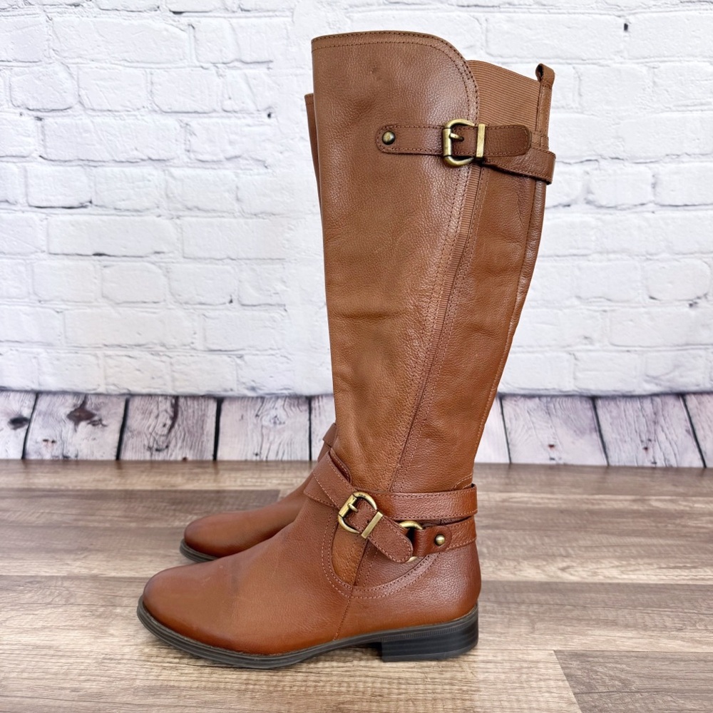 New Naturalizer June Brown Leather Boots Riding Zipper Heeled Size 6.5M - Picture 4 of 10